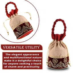 Kuber Industries Cream & Red 4 Pieces Printed Jute Multi-Utility Organisers image 5
