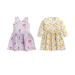 THE COTTON BABY Girls Pack Of 2 Cotton Knee Length Printed Dress With Panty-picture-44