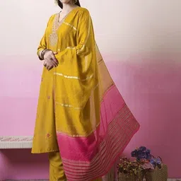 KALINI Women Embroidered Thread Work Kurta with Trousers & Dupatta-picture-10