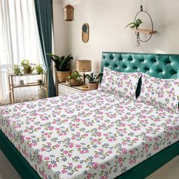 Myntra Elegant Homes Cream-Coloured Floral 300 TC King Bedsheet with 2 Pillow Covers-image-16