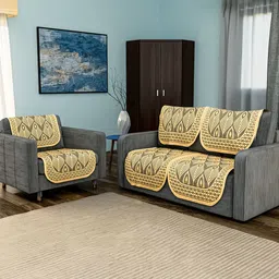 Kuber Industries Gold-Toned & White Printed Cotton Sofa Cover-18