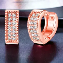 MYKI Rose Gold-Plated Contemporary Stainless Steel Cubic Zirconia Studs-10