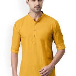 univibe Band Collar Rolled-Up Sleeves Pure Cotton Slim Fit Kurta-image-71