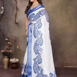 Shriyangan Ethnic Motifs Printed Zari Pure Linen Block Print Saree image 5