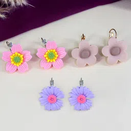 PRIVIU Set Of 3 Daisy Floral Drop Earrings-65