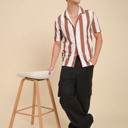 THE BEETEL HOUSE Men Relaxed Regular Fit Cuban Collar Vertical Striped Casual Shirt-image-53