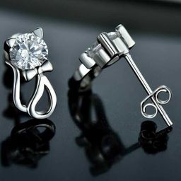Bling Queen Stainless Steel Silver-Plated Crystals Stone Studded Contemporary Shaped Studs-16