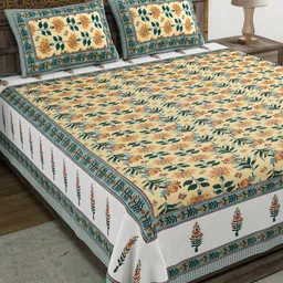 Sangria Green & Beige Ethnic Motifs Pure Cotton 210TC Double King Bedsheet Set-2.74mx2.28m-image-91