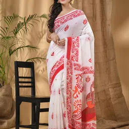 DESH BIDESH Ethnic Motifs Pure Cotton Block Print Saree-image-6