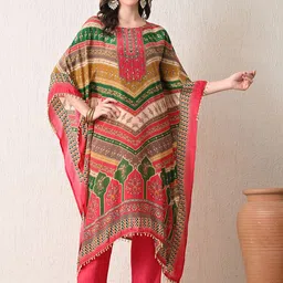 HARIKS Ethnic Motifs Printed Regular Pure Cotton Kaftan Kurta With Trousers-picture-6