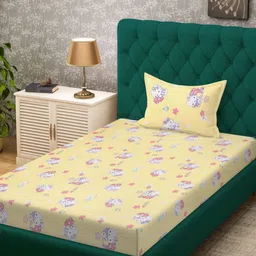 Klotthe Yellow Cartoon Character Printed 400TC Pure Cotton Single Bedsheet Set 2.25m x1.5m-40