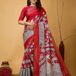HERE&NOW Kalamkari Pure Cotton Kanjeevaram Saree-image-34