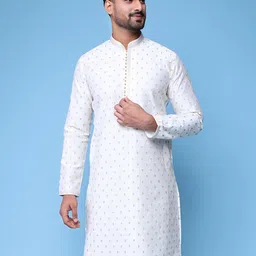 AURIK Men Geometric Woven Design Thread Work Kurta-image-14