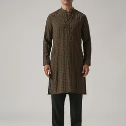 Banana Club Pin Striped Mandarin Collar Long Roll-Up Sleeves Straight Kurta-picture-29