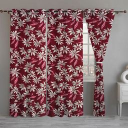 ANA Maroon & White Set of 3 Floral Room Darkening Long Door Curtain-3