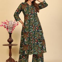 Larqi Women Abstract Printed Regular Pure Cotton Kurta with Trousers-19