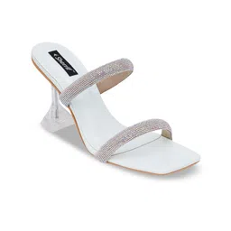 Sherrif Shoes White Embellished Party Block Heels image 5