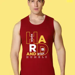 WOOSTRO Pack Of 2 Printed Combed Cotton Gym Vests VWS26(ENJOY YELLOW)(HARD MAROON)-image-78
