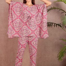 DARVI Printed Notch Neck Kaftan Tunic & Trousers-42