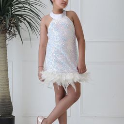 Foreverkidz Girls Dazzling Feathers Fantasy Halter Tunic Dress-image-91