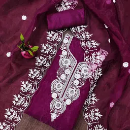 DIVASTRI Floral Embroidered Thread Work Organza Unstitched Dress Material-image-45