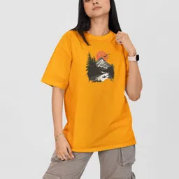 Moda Rapido Women Printed Drop-Shoulder Sleeves Pockets T-shirt-image-77