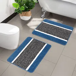 Myntra Elegant Homes 2-Pcs Blue & Grey Striped Anti-Skid Doormats-image-57