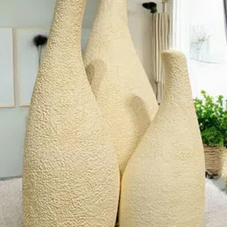 ARTISANS BAZAR Textured Ceramic Beige Vase - Set of 3-57