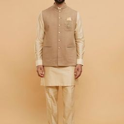 Twamev Mandarin Collar Long Sleeves Regular Straight Kurta With Trouser With Nehru Jacket-image-129