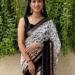 Anouk Rustic Warli Zari Block Print Saree image 2