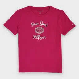 Tommy Hilfiger Girls Brand Logo Printed Round Neck Short Sleeves Cotton Casual T-shirt-image-87
