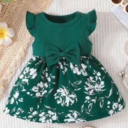 YK Floral Print Flutter Sleeve Fit & Flare Dress-0