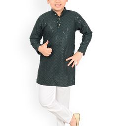 Little Needle Boys Floral Embroidered Regular Chikankari Kurta with Trousers-45