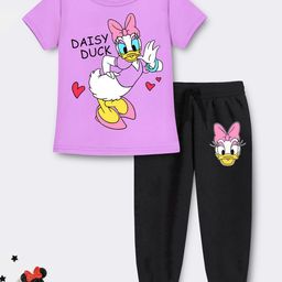 YK Disney Girls Daisy Duck Printed Round Neck T-shirt With Joggers-image-39