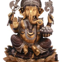 Exotic India Brown & Gold-Toned Lord Ganesha Seated on Lotus Religious Idol Showpiece-image-78