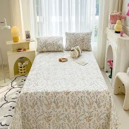 JC HOME White & Green Floral Printed 140 TC Single Size Bedsheet Set-image-54