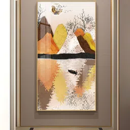 THE NEXT DECOR Yellow & White Journey Across Still Waters Glass Finish Vertical Wall Art-image-16