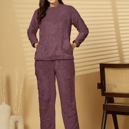 FABINALIV Women Printed Round Neck Night suit-image-87