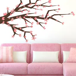 LANSTICK Pink & Brown Tree With Flower Printed Waterproof Wallpaper-picture-5