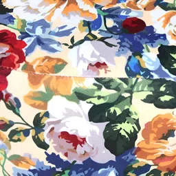 Shadowkart Set Of 2 Blue & Red Floral Printed Wooden Round Shaped Ottomans image 3