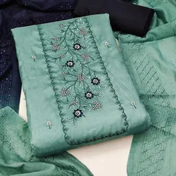 LeeliPeeri Designer Floral Embroidered Thread Work Unstitched Dress Material-image-58