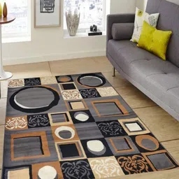 Samjeeda Handloom carpets Grey & Brown Geometric Printed Anti-Skid Carpet-17