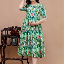 Moda Rapido Women's Cotton Printed Maternity Feeding Anarkali Dress With Zipper Feeding Gown-picture-15