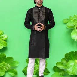 Atly Men Ethnic Motifs Embroidered Empire Chikankari Kurta with Pyjamas-picture-14