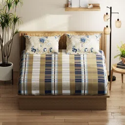 KOPA Beige & White Geometric 152 TC Queen Bedsheet with 2 Pillow Covers-21