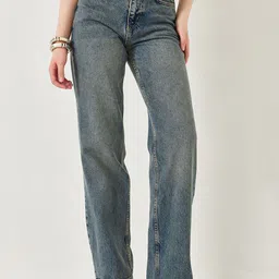 BIANCO LUCCI Women Straight Fit Mid-Rise Light Fade Jeans-image-40