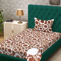 KLOTTHE Rust & White Floral Printed 300 TC Single Bedsheet Set 2.25 m x 1.50 m-picture-3