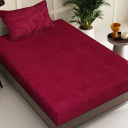 BREVARD Maroon Wool 260 TC Single Bedsheet Set 2.28 m x 1.52 m-image-96