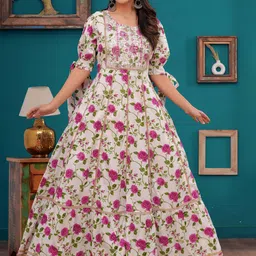 Gf Gul Fashion Women Floral Print Lace A-Line Maxi Dress-image-84