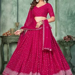 KALINI Embroidered Sequinned Semi-Stitched Lehenga & Unstitched Blouse With Dupatta-picture-41